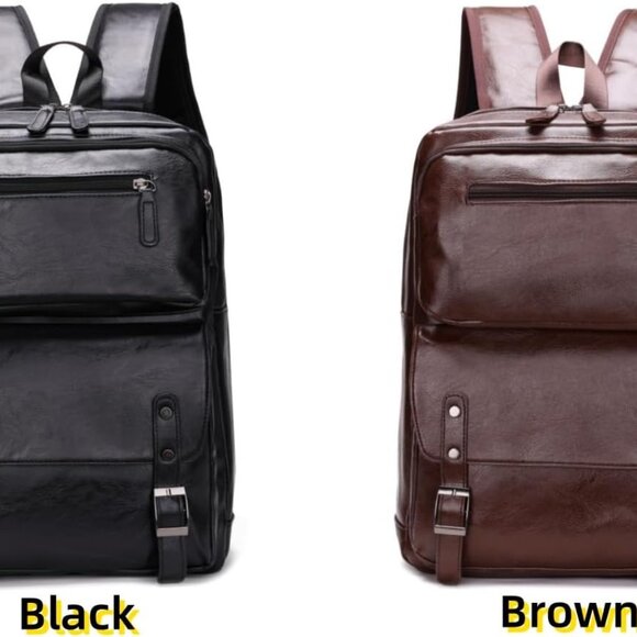 PU Casual Backpack，Men's casual Leather laptop backpack，Daily commuter leather b - Picture 9 of 9